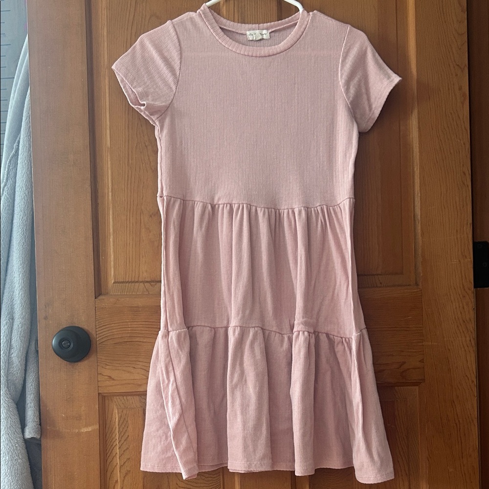 See You Monday Light Pink Tiered Kids Dress